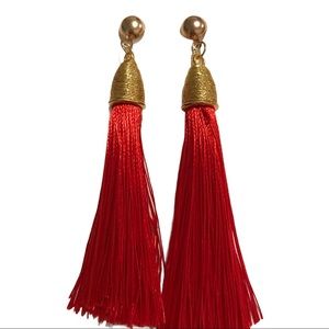 Long Red & Gold Tassel Earrings